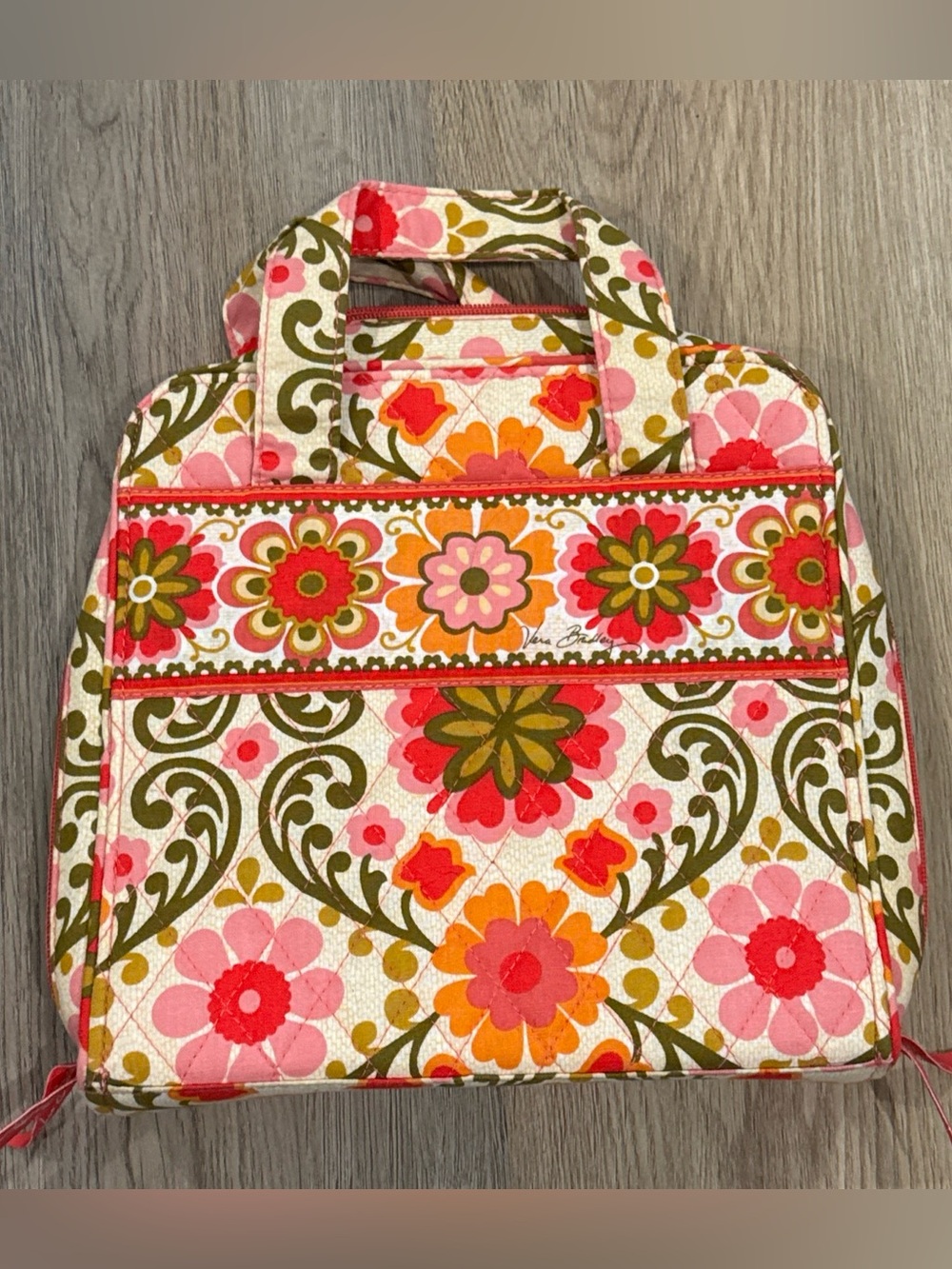 Vera Bradley Hanging Travel Organizer Toiletry Bag Cosmetic FolkloricSalmon/Pink